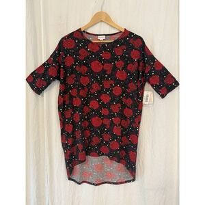 NWT Lularoe High Low Irma Tunic XS Black Red Rose Dark Floral Romantic Goth Top